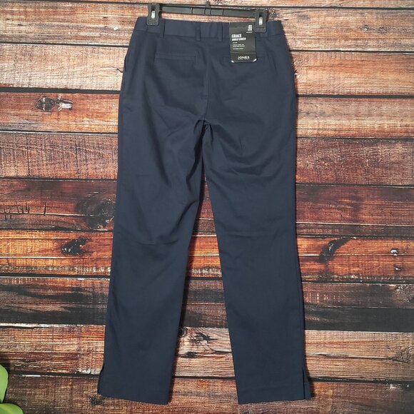 NWT Jones New York 2 Grace Ankle Pants Navy Blue Cotton Stretch Slim - Picture 2 of 11